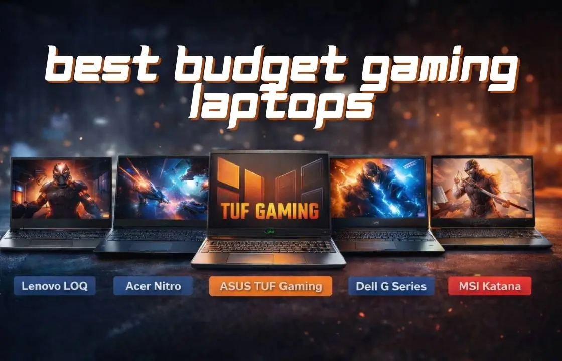 Lineup of best budget gaming laptops showing modern designs and gaming performance visuals without branding text