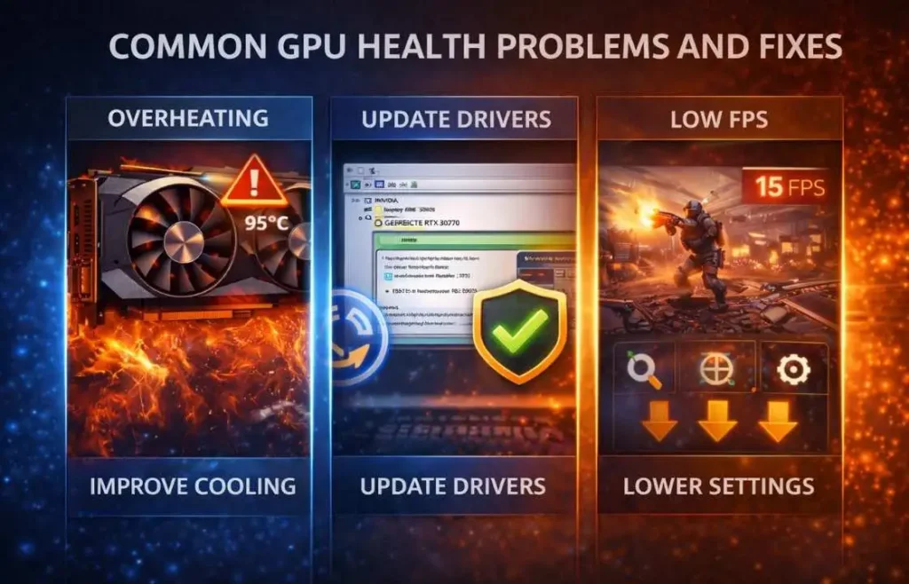 Common GPU health problems like overheating, driver issues, and low FPS with practical fixes