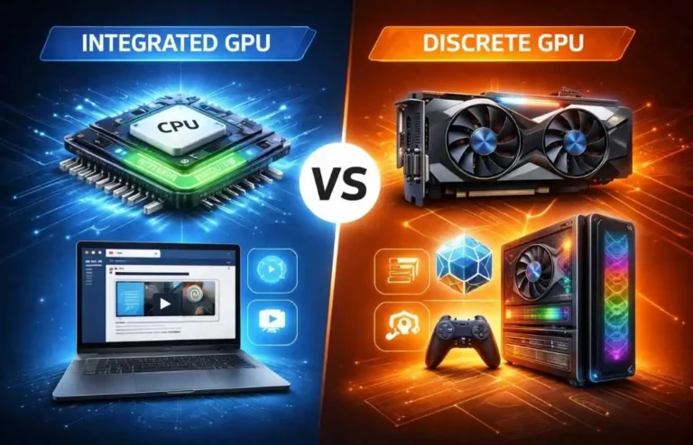 Comparison of integrated GPU and dedicated graphics card showing performance and usage differences for gpu health test.